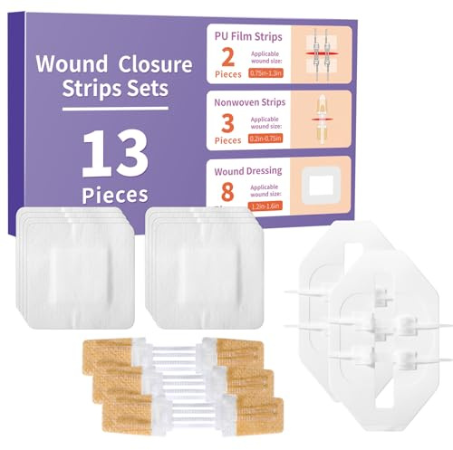 Adhesive Wound Closure Strips 3 Sizes Sterile Skin Wound Closure Strip Butterfly Bandage Adhesive Bandages Wound Closures Device for Cuts and Injuries Box of 13