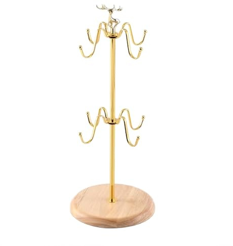 Soporte para tazas con 8 ganchos, taza de café de pie, tazas de árbol, diseño de cabeza de alce, soporte de metal para cocina, café, color dorado