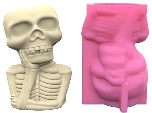 Ldabrye Silicone Mould for Resin, Halloween Skull Man Silicone Mold Flowerpot Clay Cement Plaster Molds Home Garden