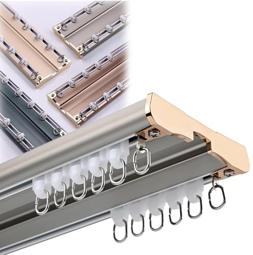 Doppio binario per tende in alluminio, binario a T per tende, resistente asta per tende a 2 vie, ideale per soggiorno e bagno, 6,4 m (grigio)