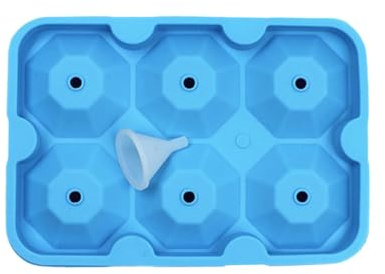 CONGARTENO Molde de Silicona para Hacer Hielo con 6 Cavidades en Forma de Diamante 3d, Color Azul Claro, con Embudo Incluido, Compacto y Apto para Congelador Doméstico, Molde para Cubitos