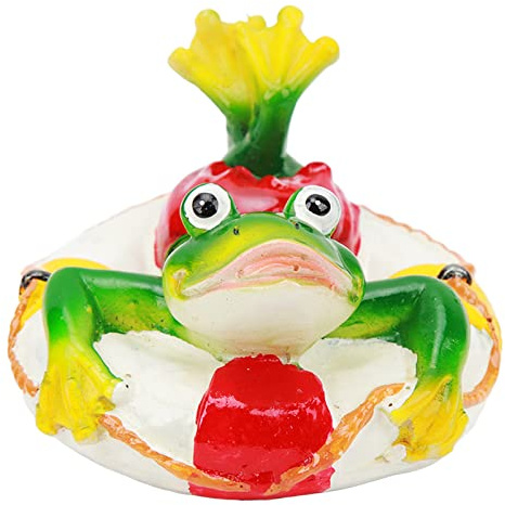 Frog Pond Ornaments, Resin Water Floating Frog Garden Statue, Colorfast Easy Float Decoration with Bright Gorgeous Colors, Weatherproof Outdoor Pond Decor for Home Garden Yard (Swimming Ring Frog)