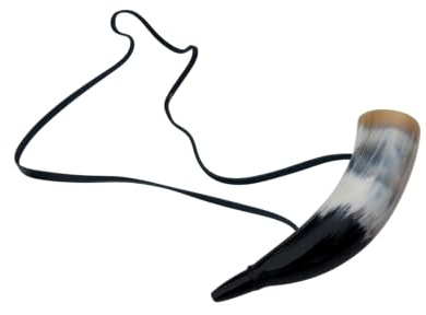Horntröte aus Naturhorn mit Lärmstimme – Rufhorn/Horntrompete (15–20 cm) mit Lederband – Lärminstrument für Karneval, Fasching, Kinder & Mittelalter-Events