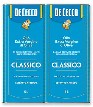 De Cecco Olio Extra Vergine di Oliva Classico, 2 pezzi da 5L, Olio EVO per Cucina e Condimento, Estratto a Freddo