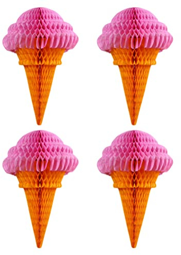 SILENRADAWN Decorazioni per Compleanno Palla Nido d'Ape a Forma di Gelato 4 Pezzi Colorati per Addobbi Festa e Decorazioni per Occasioni Speciali