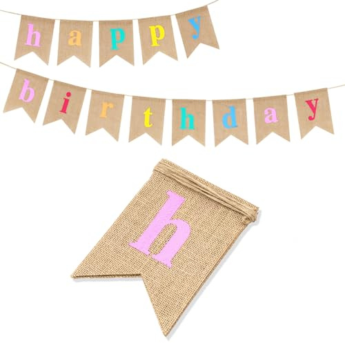 G2PLUS Happy Birthday Girlande Banner, 11.5 Fuß Geburtstag Wimpel Girlande, Vintage Hessischen Wimpelkette mit 13 STK Wimpeln für Geburtstag Party Dekoration