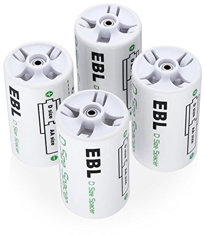 EBL Mono D Akkuadapter für AA Akkus und Batterien 4 Stück