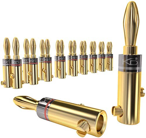 KabelDirekt – Fiches bananes – 10 paires (connecteurs pour câbles d’enceintes jusqu’à 6 mm², pratiques pour raccorder les enceintes HiFi, amplis, ampli-tuners et chaînes stéréo, vissables, dorés)