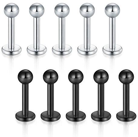 Briana Williams 10 Pezzi in Acciaio Inox Labret Labret Stud Tragus Helix Cartilage Stud Bar Piercing Gioielli in Argento e Nero