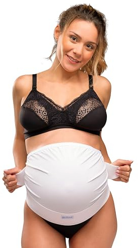 Carriwell Schwangerschaftsgürtel Deluxe – Verstellbarer Bauchgurt & Stützgurt, Atmungsaktives Bauchband Schwangerschaft, Linderung von Rückenschmerzen, Weiß S/M