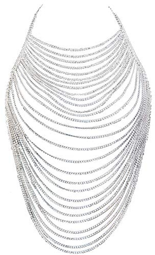 CHRAN Full Body Chain Jewelry for Women Sexy Costume Multilay Silver Metal Chain Harness