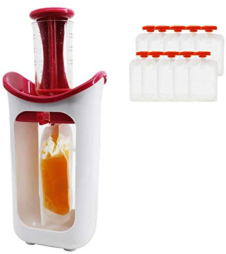 windyday Quetschie Zubereiter Mit 10 x Wiederverwendbarer Baby Quetschbeutel, Baby Lebensmittel BPA Frei Queeze Station Ideal Für Smoothie, Fruchtmus, Baby Brei, Joghurt