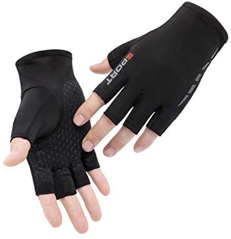 TINAYAUE Guanti da guida a mezze dita, da uomo, in tessuto fresco, traspirante, leggero, antiscivolo, senza dita, guanti da ciclismo, antiurto, protezione UV, guanti per moto, escursionismo, corsa