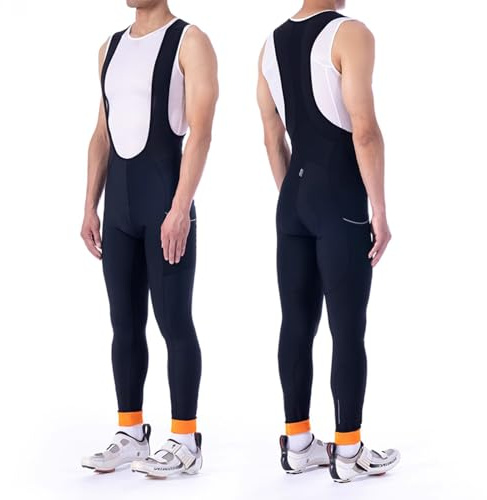 MY KILOMETRE Herren Winter Fleece Trägerhose lang – Thermo Radhose mit reflektierenden Taschen, Atmungsaktiv & Elastisch