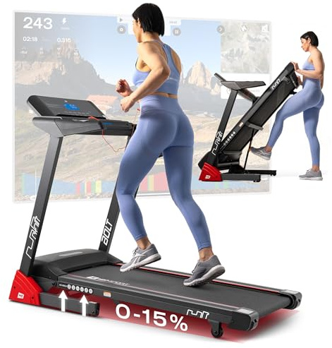 HOP-Sport® Tapis de Course Pliable HS-1400LB Bolt, Vitesse 0,8-14 km/h, Tapis Roulant électrique inclinable à 15 degrés, 12 Programmes, Max. 130 kg, Écran LCD, Bluetooth, MP3 et USB