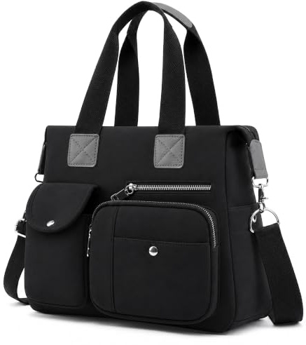 FORRICA Bolsos Mujer Bolsa Bandolera Grande Bolsas de Hombro Damas Bolso Shopper Impermeable Paño de Oxford Bolsos de Mano para Mujer Multibolsillos Negro