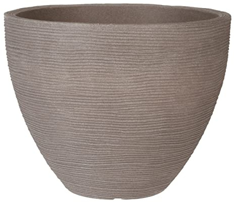 Blomkruka med räfflad design, gråbrun – 39,5 x 31 cm – rund plastblomkruka för inomhus- och utomhusbruk