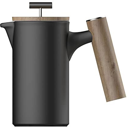 Prensador De Café Y Tetera Cafetera De Cerámica Elaborada A Mano con Mango De Madera Olla De Prensa Francesa Simple Tetera Utensilios De Café (Color : Black, Size : 600ml)