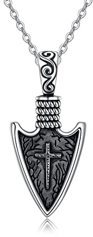 CUPENDA Kreuz Pfeilspitze Halskette Sterling Silber Kreuz Speer Anhänger Halskette Wikinger Schmuck Geschenk für Frauen Männer