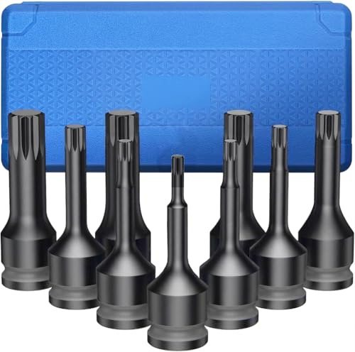 Juego de Puntas de Vaso de Impacto XZN de 1/2, M5, M6, M7, M8, M9, M10, M12, M14, M16, M18 Llave de Vaso Multidientes PUNTAS XZN, Juego de 10 Piezas