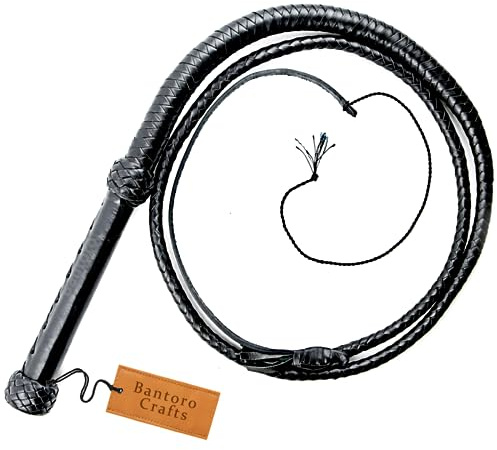 Bantoro Crafts 6ft 12 Plait Genuine Top Grain Leather Bullwhip Heavy Duty Professional Cracking Whip