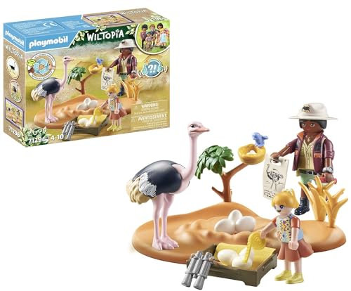 PLAYMOBIL Wiltopia 71296 Zu Gast bei Papa Strauß, spielerischer Tierschutz in der afrikanischen Wildnis, Unterstützung der Straußfamilie, nachhaltiges Spielzeug für Kinder ab 4 Jahren