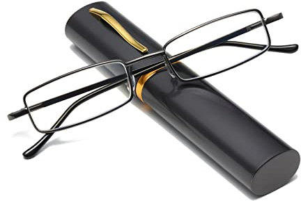 Hubeye Ultratunn Anti-Blå Metall Läsglasögon För Män Och Kvinnor Med Bärbar Clip Fodral