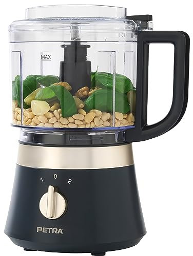 Petra PT5114BGRYVDE Procesador de alimentos compacto - picadora sin BPA de 500 ml, 2 velocidades, cuchillas de acero inoxidable, 400 W, orificio para aliñar, desmontable, limpieza fácil