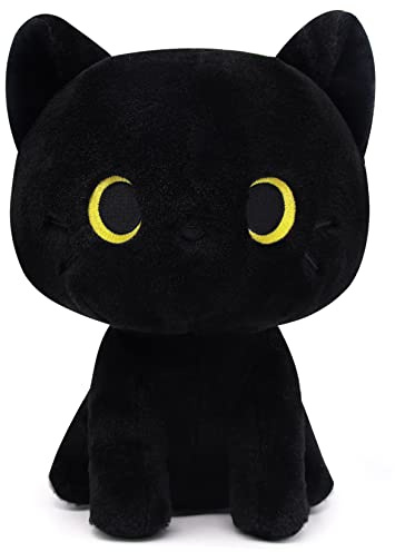 Yamepuia Schwarze Katze Plüschtier,22CM Kawaii Katze Kuscheltier | Niedliche Cartoon Schwarze Katzen Kuscheltier Geschenke für Kinder Jungen & Mädchen