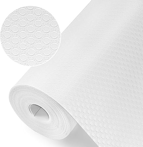Origuuds Shelf Liners, Non-Adhesive Drawer Liner, Waterproof & Oil-Proof Kitchen Cabinet Cupboard Liner Plastic EVA Material BPA Free Fridge Liner Mats Paper Protector for Shelves (White/40cm x 600cm)