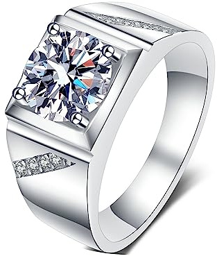 Beydodo Ringe Sterling Silber 925 Herren, Trauringe mit Moissanit 2ct Siegelring Herren Ringe Nickelfrei Größe 60 (19.1)