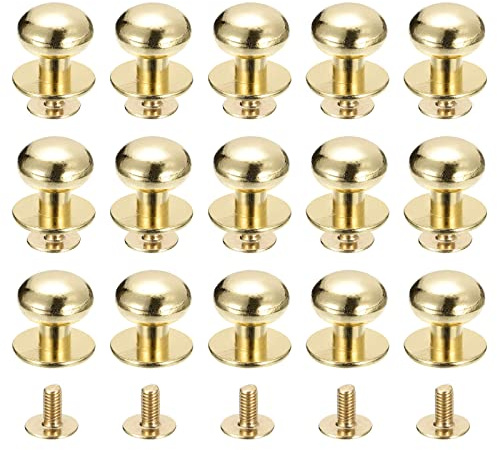 sourcing map 12mm Kugel Kopf Bolzen Nieten Schrauben Hohlnieten Rücken 15 Stück Schraubnieten Rund Kopf Schaltfläche Nippel Niete für Basteln Leder Handwerk Handtasche Gürtel Hellgold