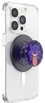 PopSockets runder Telefongriff kompatibel mit MagSafe, Adapterring im Lieferumfang enthalten, Telefonhalter, kabelloses Laden kompatibel, Pokemon - Ghost Gengar