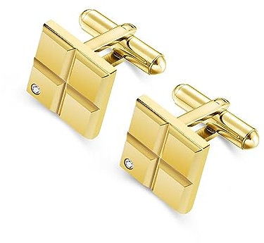 Dsnyu Manschettenknöpfe Herren Viereckig, Manchettenknoepfe Herren Hochzeit Edelstahl Eingelegter Edelstein Gold für Ehemann Sohn