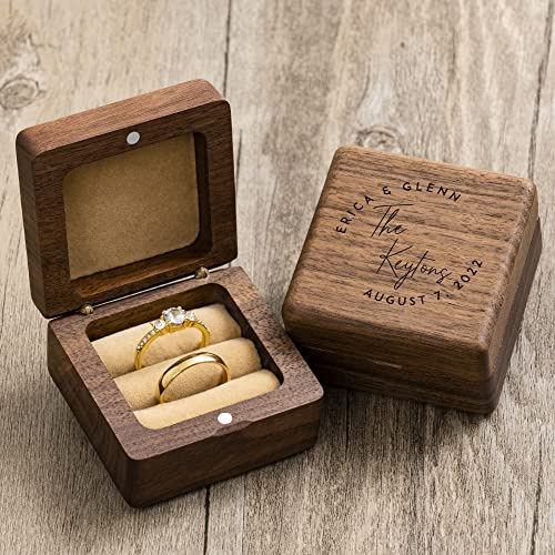 Esseur Personalisiertes Hochzeitsring Box Walnuss Holz Doppel Ring Etui Individuell Gravur Romantisches Hochzeitsgeschenk für Brautpaar