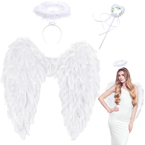Orgoue Engelsflügel, Engelsflügel Schwarz Engel Flügel Für Faschingskostüme Federflügel Engel Engel Kostüm Damen Mit Heiligenschein Für Halloween Karneval Geburtstag Party