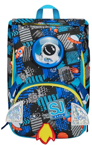 SJ GANG STYLE JAM GANG Zaino Scuola Estensibile, Blu, Go to Space, Zaino Doppio Scomparto Estensibile Tramite Zip Laterali, Tasca Porta Borraccia, Zaino Scuola Elementare, Zaino Bambino