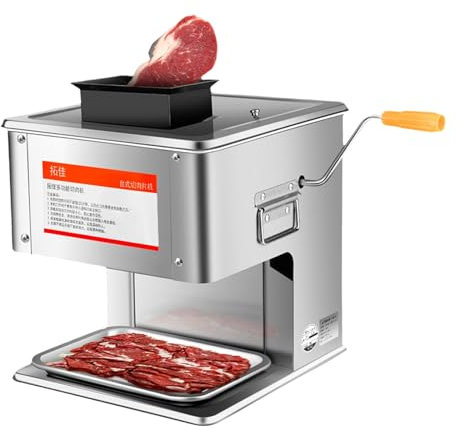 Electric Meat Slicer-Stainless Steel,Meat/Vegetable Cutter Grinder for Commercial & Household- Electric/Hand Crank 2 in 1,Cut Meat with Large Capacity of 150 Kg/h,10mm