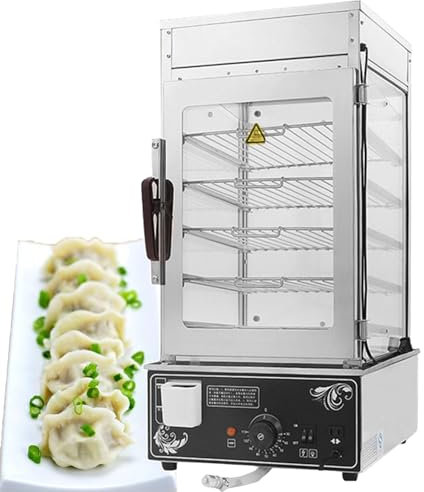 forplubossmmp Electric Food Steamer, Steamed Buns Machine Warmer Showcase for Commercial, Top Load Hut Steamer With Water Level Tank, 30-110℃ Fast Glass Door Display Cabinet for Snack Bar 1200W
