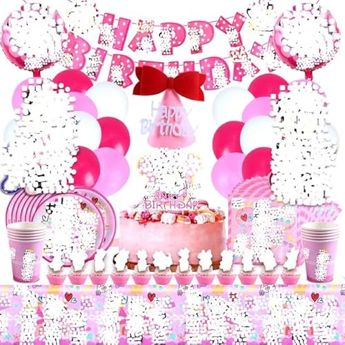 82 Pcs Minnie Kit Anniversaire: Ballons, Vaisselle, Ballons Helium, Gâteau, Nappe