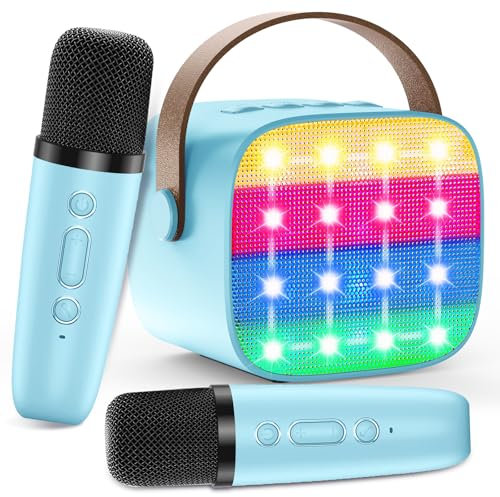 Micrófono Karaoke para Niños, Karaoke Infantil 2 Microfonos Inalambrico, Altavoz Bluetooth Portátil con Efectos de Cambio de Voz y Luces LED, para Fiestas, Regalos de Cumpleaños y Juguetes Educativos