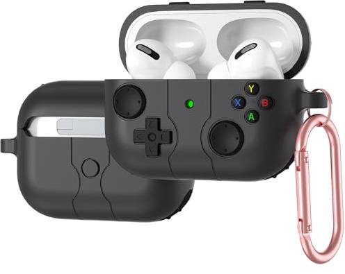 Custodia compatibile con AirPods 3, cover protettiva in silicone liquido - design a forma di controller di gioco, custodia con moschettone color oro rosa, antiscivolo, lavabile e anti-impronta
