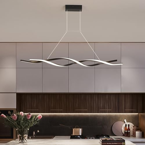 Moderne LED Pendelleuchte esszimmer, LED Dimmbar Wohnzimmer Hängelampe Moderne Hängeleuchte mit Fernbedienung, Esszimmerlampe hängend Höhenverstellbar für Küche Büro Deckenlampe (Schwarz, 120 cm)
