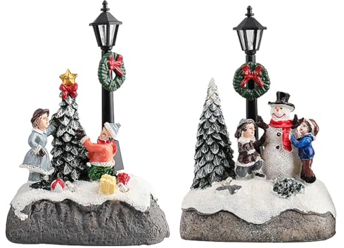 Cabilock 2pc Christmas LED Mini Resin Ornament Mini Desktop Christmas Tree Snowman Figure Decorations Micro Landscape Decor for Xmas Party Supplies (No Battery)