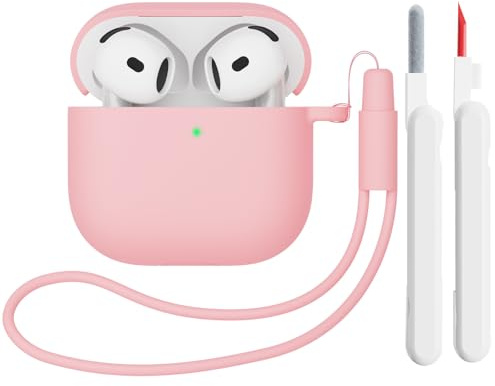 Mocarheri Custodia Case Compatibile con AirPods 4 2024 con Kit di Pulizia, Premium Silicone per Airpods 4 Custodia Cover Custodia protettiva in silicone antiurto, LED Frontale Visibile, Rosa