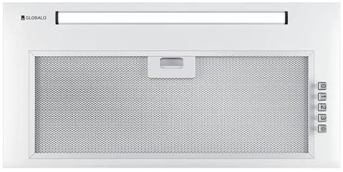 GLOBALO Hotte de cuisine, hotte encastrable 60 cm, ventilateur plat, filtre à graisse, hotte d'armoire avec éclairage, acier peint Viledo 60.1 Blanc