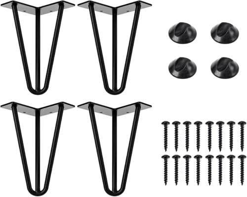 FANWINKJ 4PCS Hairpin Table Legs, Heavy Duty Metal Furniture Legs With Floor Protectors, Mid-Century Modern Black for Coffee Table, Bench, Chair (152mm)