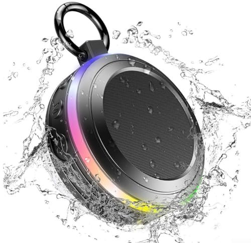 Shower Speaker, IPX7 Waterproof Shower Bluetooth-Speaker, Portable Shower Speakers with Suction Cup, Wireless Speaker with Mic for Bathroom, Beach(Black)