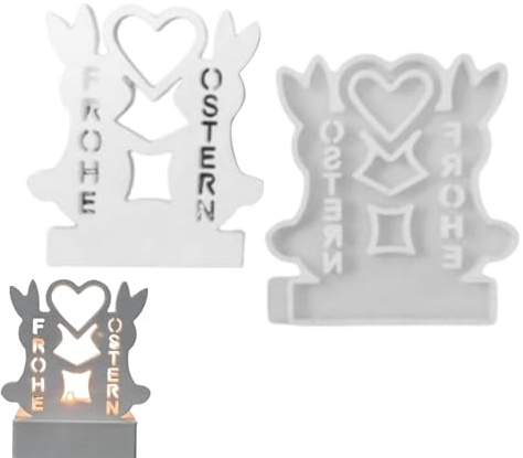 Osterhasen-Formen, Silikonformen Gießformen Ostern Set, Kaninchen-Silikonform, Niedliche Hasen- Und Herzharz-Kerzenhalterform, Teelicht-Kerzenständer-Formen Für Harzguss, Epoxid-Silikon, Gips-Ton