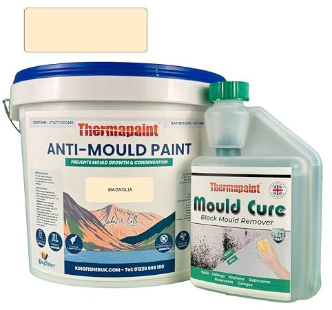 Kingfisher Thermapaint Anti Mould Paint with Active Fungicide 2.5L | Mould & Moisture Resistant Emulsion Wall Paint for Kitchens, Bathrooms & More | Waterproof & Washable | Magnolia
